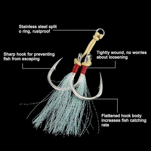 PATIKIL Fishing Assist Hooks Kit, Double Assist Jigging Hook with Glow Tassel for Slow Pitch Jigs Vertical Jigging Lure - Image 3
