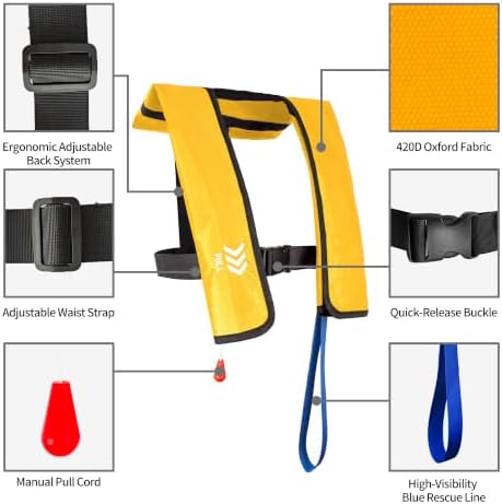 Manual Inflatable Life Jacket,Preserver PFD for Adults,Life Vest for Adults,Supports Weight up to 330 pounds - Image 2
