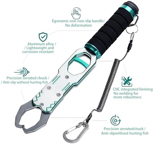 Fish Lip Gripper with 40lbs Built-in Weight Scale, 2-in-1 Fish Grabber Tool - Image 2