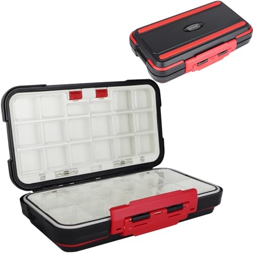 small tackle box, mini waterproof fishing tackle box organizer, double sided organizer travel box(L Black) by KEESHINE