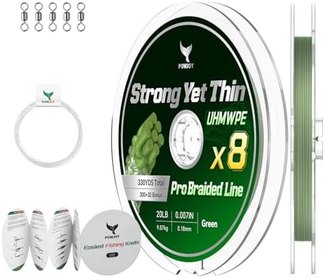 8 Strand UHMWPE Braided Fishing Line 20LB w/Fluorocarbon Leader Kit by PowJoy-ProPowerPureJoy