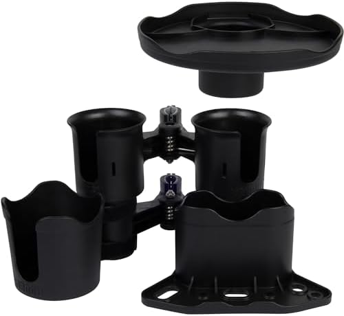 ROBOCUP, (Black), Patented Clamp On Boat Cup Holder |Multifunction Dual Drink Caddy for Fishing Poles, Tools, Net, Gaff |Portable Storage for Boating, Beach, Umbrellas, Golf Carts, Strollers - Image 6