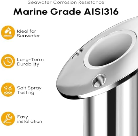 Fishing Rod Holder 2 Pack, 316 Stainless Steel 15/30/90 Degree Rod Holders for Fishing Boat, Flush Mount with Cap, Heavy Duty - Image 4