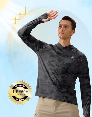 Pudolla Men's Sun Protection Hoodie Shirts UPF 50+ Fishing Hiking Shirt - Image 5