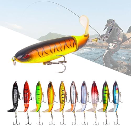 Whopper Fishing Lure for Bass Popper Top Water Fishing Lures with Floating Rotating Tail Barb Treble Hooks in Saltwater Freshwater Plopping Lures Kit - Image 4