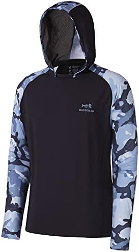 BASSDASH Men’s UPF 50 Performance Fishing Shirt Cooling Hoodie Camo Long Sleeve FS17M by Bassdash