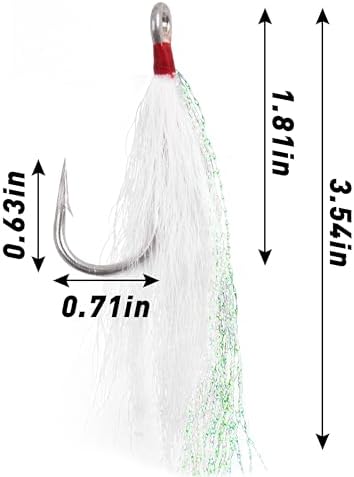 Bucktail Teasers Fishing Hooks Saltwater Flounder Rig Bucktail Mylar Teasers Inserted Stainless Steel Fishing Teaser Hooks for Striped Bass Trout Catfish Cod Flounder Hi/Lo Rig Jigs Spoons Lures - Image 4