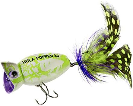 Arbogast Hula Popper 2.0 Topwater Fishing Lure with Feathered Treble Hook and Crackle Pattern Body - Image 2