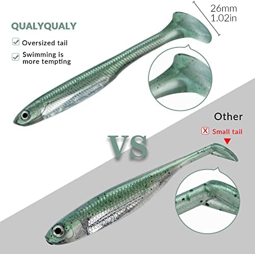 QualyQualy Soft Plastic Swimbait Paddle Tail Shad Lure Soft Bass Shad Bait Minnow Paddle Tail Swim Bait for Bass Trout Walleye Crappie - 2.75in, 3.14in, 3.94in, 5in - Image 3