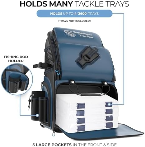 Reaction Tackle Saltwater Fishing Tackle Bags, Water Resistant 1000D PVC Tackle Box Bag with Removable Dividers, Fits 3600 and 3700 Trays, Backpack - Image 6