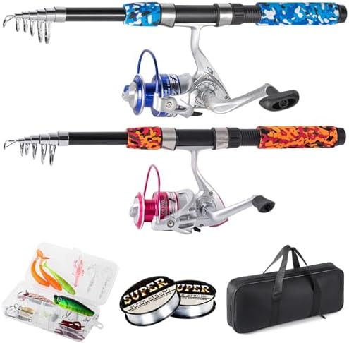 Tripquips Fishing Rod, 6.9ft 2Pcs Telescopic Fishing Pole Set, Spinning Rod and Reel Combo with Carrier Bag Freshwater Fishing Rod and Reel Combos Kits Fishing Gear (Type B: 2PCS Fishing Combo) by Tripquips