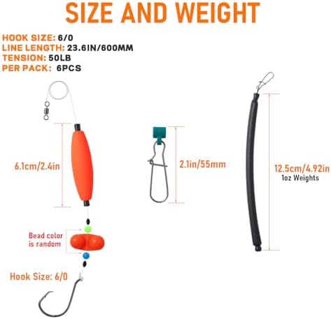 Catfish Rigs Set – 6 Pre-Tied Rigs with 2 Sinker Sliders & 2oz Dragging Weights, Float Rigs Tackle, Santee Rig, Circle Hooks– Complete & Ready-to-Use Kit - Image 3