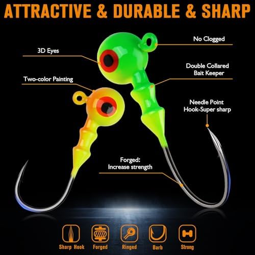 Dovesun Jig Heads for Fishing Walleye Jigs Glowing Fishing Jigs with 3D Eye - Image 2