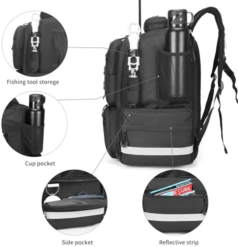 Rabjen Fishing Tackle Backpack, 45L Storage Waterproof Travel Bag Store Fishing Gear with Insulated Top Pocket - Image 5