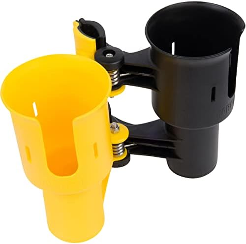 ROBOCUP, (Yellow & Black), Patented Clamp On Boat Cup Holder |Multifunction Dual Drink Caddy for Fishing Poles, Tools, Net, Gaff |Portable Storage for Boating, Beach, Umbrellas, Golf Carts, Strollers - Image 3