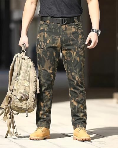 Men's Tactical Pants Stretch Waterproof Fabric Durable Cargo Pants for Hiking Casual Work Multi Pockets (No Belt) - Image 2