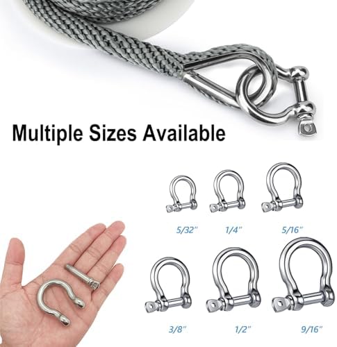 Bow Shackle Reedny 304 Stainless Steel 5/32", 1/4", 5/16",3/8", 1/2", 9/16" Heavy Duty D Ring Shackles Screw Pin Anchor Shackle for Chains Wirerope, Boat, Accessories (3/8'' 4Pcs) - Image 6