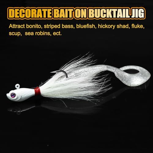 Bucktail Jigs, Realistic Hair Jig Fishing Lure with Single Hook, Bucktail Swimbait Jig for Bass Striper Walleye Flounder 1/4oz, 1/2oz, 1oz, 2oz - Image 4