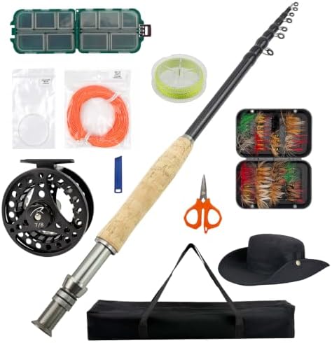 Telescopic Fly Fishing Rod and Reel Combo Kit Carbon Fiber Complete Fly Fishing Set by Yuimikaka