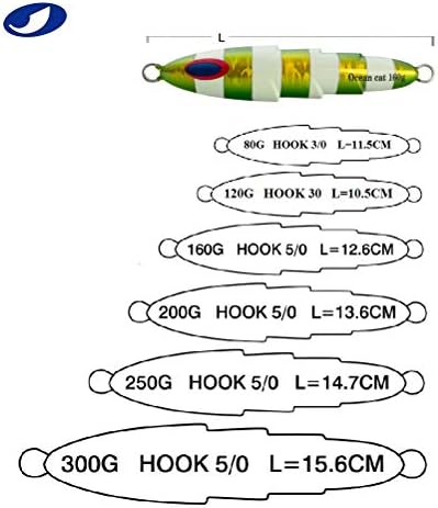OCEAN CAT 1 PC Slow Pitch Jig Saltwater Fishing Lures Flat Fall Jigs, Jigging Baits with Hook for Saltwater Fishing 5 Colors 80G/120G/160G/200G/250G/300G - Image 3