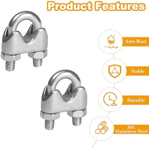 12Pcs 3/16'' M5 Wire Rope Clamps 10Pcs M5 Wire Rope Thimble - Image 3