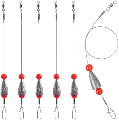 Carolina Rigs for Bass Fishing, Pre Rigged Carolina Catfish Rigs Kit Ready Tied Steel Fishing Leaders with Bullet Fishing Weights Beads for Saltwater Freshwater 3/8oz 1/2oz 3/4oz by SILANON