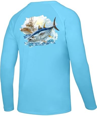Men's UPF 50+ Sun Fishing Shirt, Long Sleeve UV Protection Tee, Quick Dry Rash Guard for Outdoor Swim Hiking by Twekfish