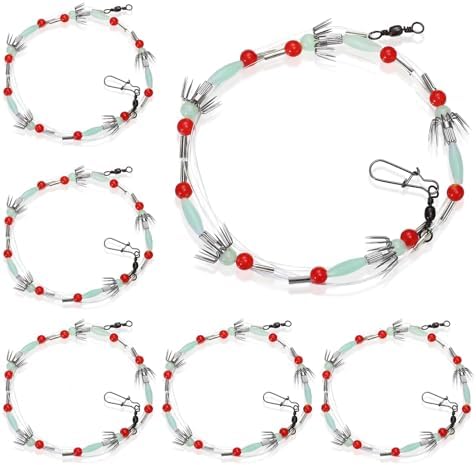 Therwen 6 Pcs Squid Catcher Daisy Chains Squid Jigs Lures Bait Glow Jig by Therwen