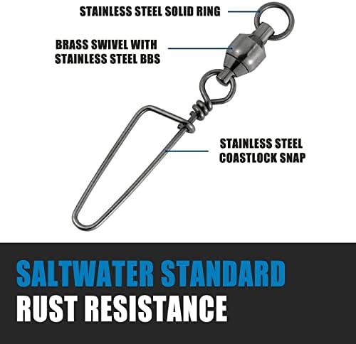 Dr.Fish Fishing Snap Swivels Ball Bearing Swivels Fishing Tackle Saltwater & Freshwater Coast-Lock Lure Snap Clips Terminal Tackle Line Leader Connector Accessories - Image 4