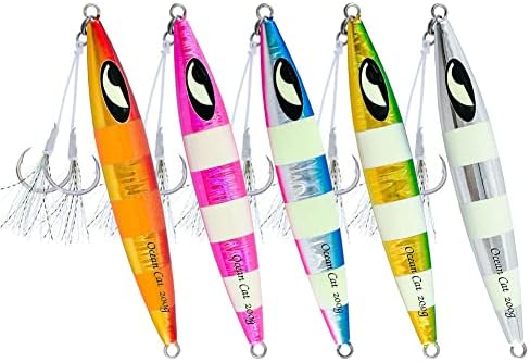 OCEAN CAT Lead Metal Flat Slow Fall Pitch Fishing Jigs Lures Sinking Vertical Jigging Bait with Butterfly Hook for Saltwater Fishing by OCEANCAT