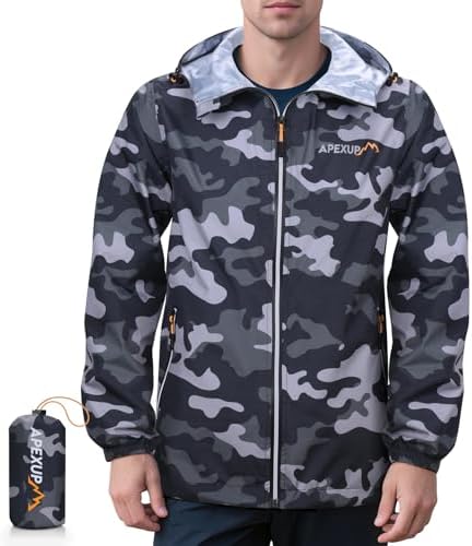 APEXUP Packable Rain Jacket Men Waterproof Lightweight Raincoat with Hood by APEXUP