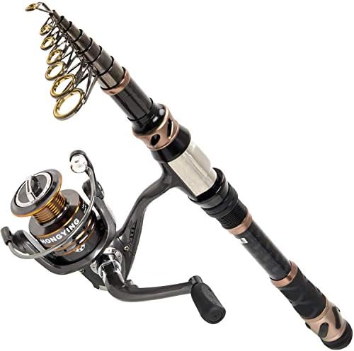 PLUSINNO Fishing Rod and Reel Combos - Carbon Fiber Telescopic Fishing Pole - Spinning Reel 12 +1 Shielded Bearings Stainless Steel BB by PLUSINNO