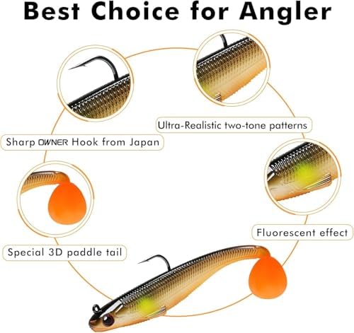 TRUSCEND Shadtale Easy Catch Soft Fishing Lures with BKK Hooks - Trembly Sinking and Vibrating Swim for More Bites, Pre-Rigged Swimbaits for Bass, Trout, Crappie, Walleye, Freshwater Saltwater Fishing - Image 3