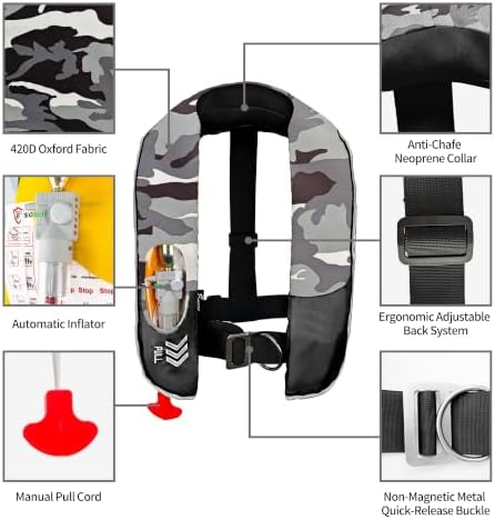 Manual Inflatable Life Jacket,Preserver PFD for Adults,Life Vest for Adults,Supports Weight up to 330 pounds - Image 2