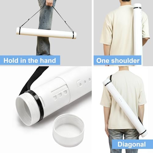 DEWEL Poster Tube, Waterproof Poster Holder Plastic Expandable Poster/Art/Document Storage Tube 24.5" to 40", Adjustable Poster Storage Blueprint Holder with Carrying Strap (White-Large Size) - Image 6
