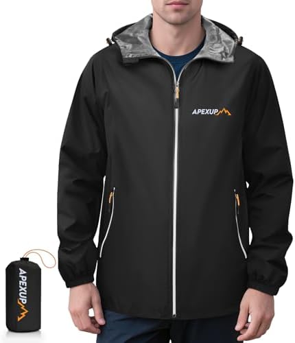 APEXUP Packable Rain Jacket Men Waterproof Lightweight Raincoat with Hood by APEXUP