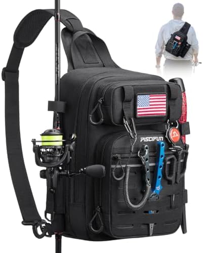 Piscifun Fishing Backpack Tackle Bag, MOLLE & 2 Rod Holders, Multi Storage by Piscifun