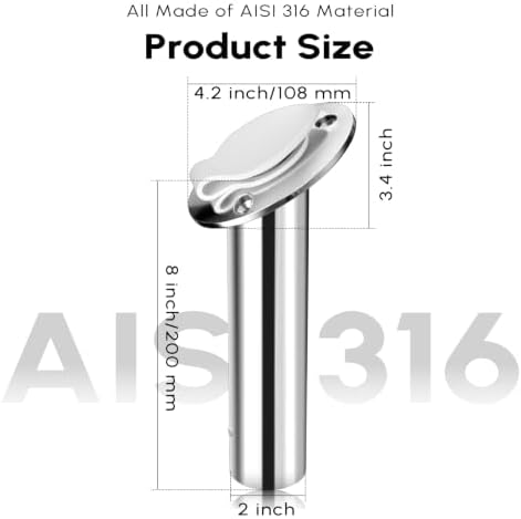 Fishing Rod Holder 2 Pack, 316 Stainless Steel 15/30/90 Degree Rod Holders for Fishing Boat, Flush Mount with Cap, Heavy Duty - Image 2