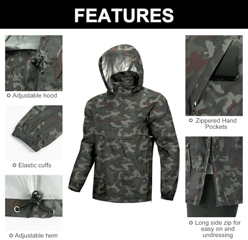 Outdoor Ventures Men's Rain Jacket Waterproof Lightweight Packable Pullover - Image 5