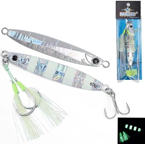 Easy Catch Fishing Jigs Saltwater Laser Lures Jigs Vertical Jigging Spoon Baits for Boat Fishing with Treble Hooks and Double Assist Hook Ideal for Tuna Grouper Snapper Salmon Bass Rockfish Lingcod by SpecializinginFishingTackle