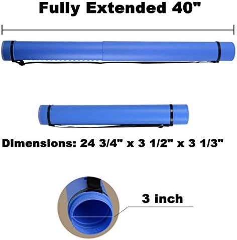 2-Pack Extendable Poster Tubes Expand from 24.5” to 40” with Shoulder Strap | Carry Documents, Blueprints, Drawings and Art | Blue and Yellow Portable Durable Round Storage Cases with Lids and Labels - Image 2