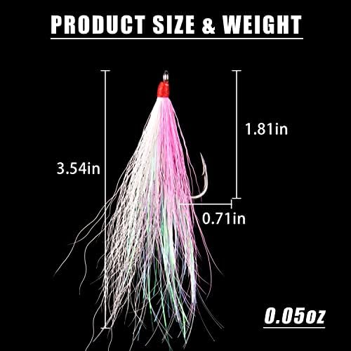 Bucktail Teasers Fishing Hooks Saltwater Flounder Rig Bucktail Mylar Teasers Inserted Fishing Teaser Hooks for Jigs Spoons Lures Hi/Lo Rig Striped Bass Bluefish Flounder Surf Bottom Fishing - Image 3
