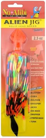 No Alibi Alien Jig - Squid Head, 4 oz, Glow Green/Chartreuse Head, Green/Chartreuse Skirt, Chartreuse Squid Paws, 10/0 Hook by CHLures