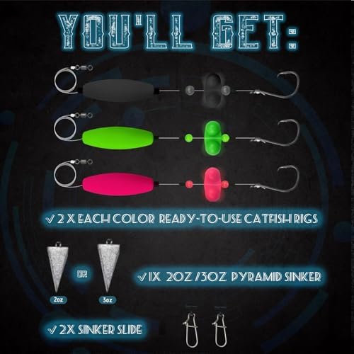 Narcissus Catfish Rigs Set – 6 Pre-Tied Rigs with 2 Sinker Sliders & 2oz Pyramid Sinker, Float Rigs Tackle, Santee Rig, Circle Hooks 6/0 – Complete & Ready-to-Use Kit - Image 6
