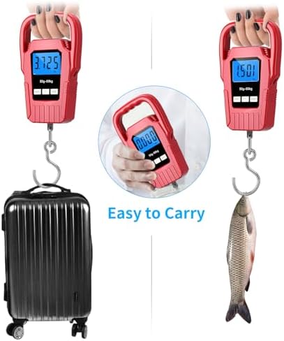 Digital Fish Scale Hanging Scale Fishing Scale,110lb/50kg Luggage Scale,Upgrade Large Handle & Backlit LCD Display, Electronic Balance Digital Fishing Postal Scale, Red, Fishing Gifts for Men - Image 6
