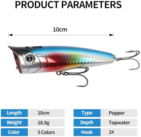 Large Top Water Popper Lure: 2pcs 3D Eyes Tuna Popper Saltwater Fishing Lures for Surf Fishing Gt Tuna Kingfish Large Predator Fish - Image 2
