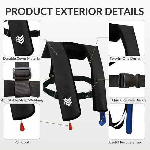Automatic Life Jackets for Adults Manual Life Vests PFD Low Profile Load Capacity Up to 330lbs 725M - Image 4