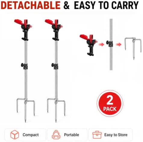 Fishing Rod Holder for Ground 2 Pack,Height Adjustable 22.4-34.3in,360 Degree Adjustable Easy Folder Rod Holder for Ground (Rod Holder -01) - Image 3