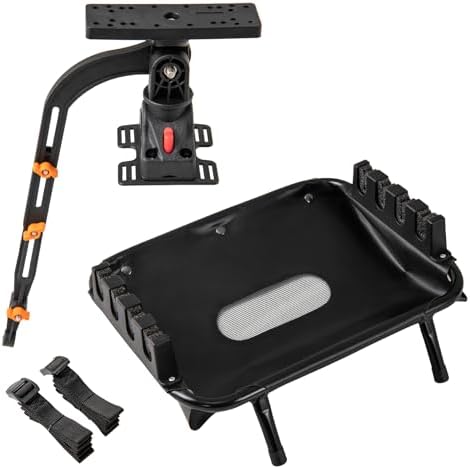 Goplus Fishing Float Tube Accessories, 360° Rotatable Fish Finder Holder w/ Mount Bracket, Rod Rack w/ Storage Basket fit 4 Rod, Accessory Set for Inflatable Boat Kayak by Goplus