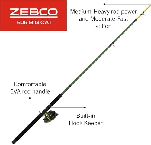 Zebco 606 Big Cat Spincast Reel and Fishing Rod Combo, 7-Foot 2-Piece Telescopic Rod, Medium-Heavy Power, Size 60 Reel, 11-Piece Eagle Claw Tackle Kit - Image 6